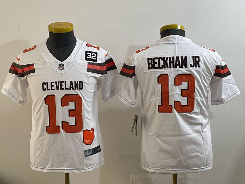 Youth 2025 Nike Cleveland Browns #13 Beckham jr white Retro Limited NFL Jersey style 02